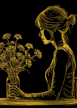 Woman Admiring Flowers