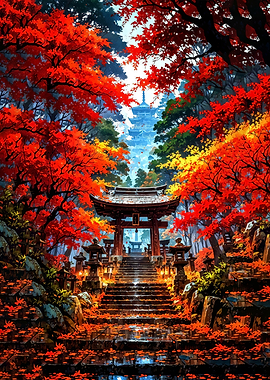 Autumn Temple Path