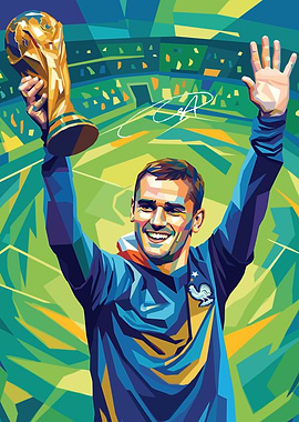 Antoine Griezmann Holding World Cup Trophy