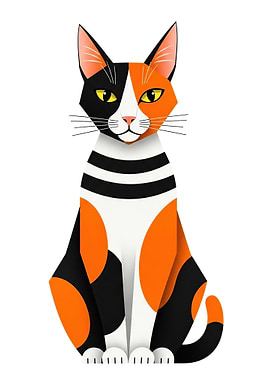 Stylized Calico Cat Illustration