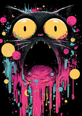 Psychedelic Black Cat with Dripping Paint