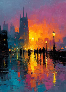 Cityscape at Dusk with Reflections