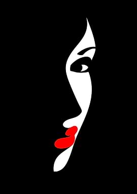 Minimalist Face with Red Lips
