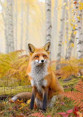 Red Fox in Autumn Forest