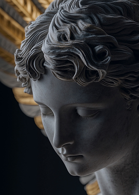 Marble Angel Sculpture with Gold Wings