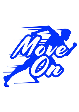 Blue runner with Move On text