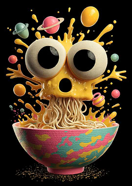 Surreal Noodle Monster in Space Bowl