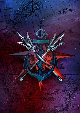 Nautical Emblem on Vintage Map