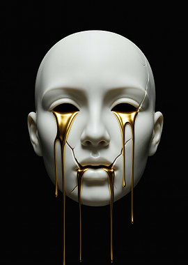 Cracked Mask with Dripping Gold