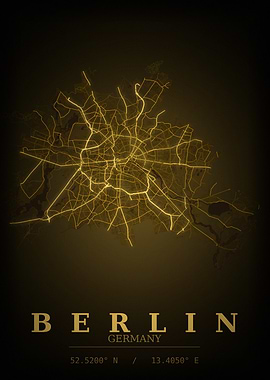 Berlin Gold City Map — Germany Night Travel Poster