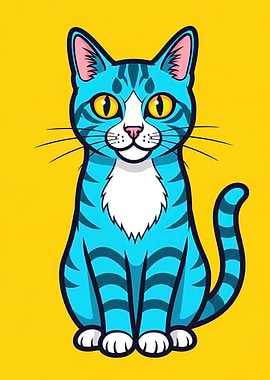 Blue Striped Cat on Yellow Background