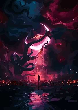 Cosmic Tentacle Monster and Lone Figure