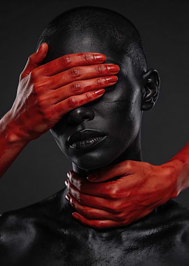 Striking Portrait with Red Hands