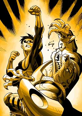 Superhero fighting a beast invincible