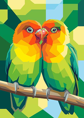 Two Lovebirds on a Branch