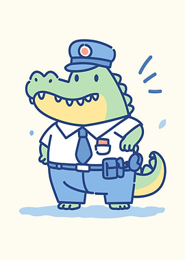 Cute Cartoon Alligator Police Officer