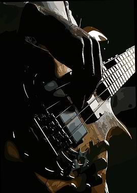 Close-up of a hand playing a bass guitar