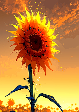 Vibrant Sunflower at Sunset