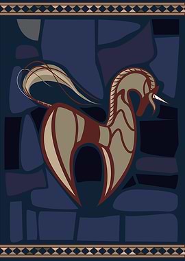 Stylized Unicorn on Blue Background