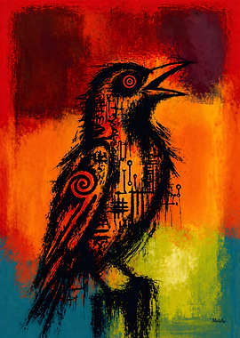 Abstract Nightingale Color Field Expressionist Bird Poster