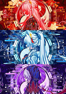 Anime Characters in Distinct Color Palettes