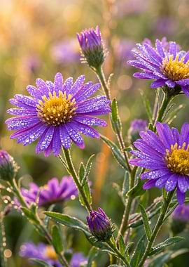 Purple Asters with Dewdrops