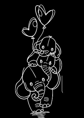 Three Elephants Stacked with Heart Balloons