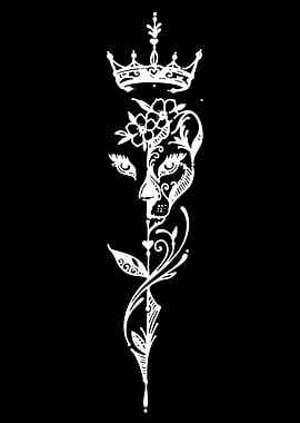 Floral Lioness Crown Tattoo Design