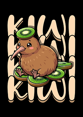 Cute Kiwi Bird with Kiwi Slices