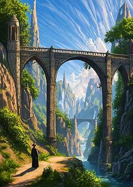 Fantasy Bridge Over a Mountain Gorge