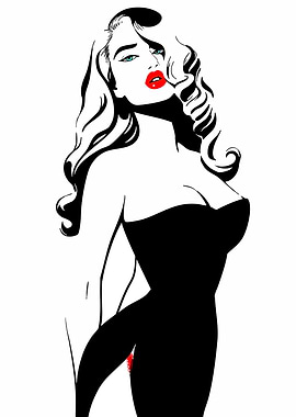 Glamorous Woman in Black Dress