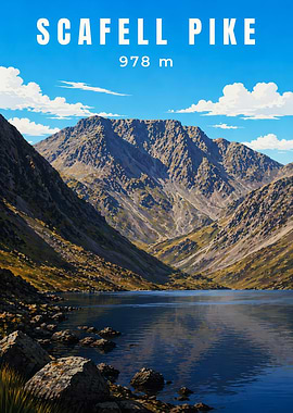 Scafell Pike Lake District Metal Poster - England Highest Mountain Art - Retro Travel Art - Cumbria Decor