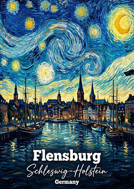 Flensburg Germany Starry Night Harbor