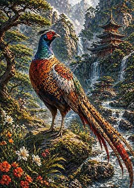 Pheasant in a Japanese Landscape