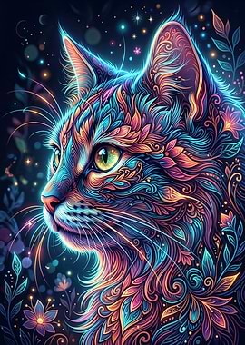 Psychedelic Cat Portrait