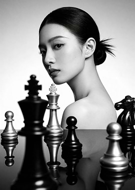 Woman and Chess Pieces