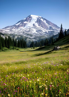 Wildflower Meadow with Majestic Mountain