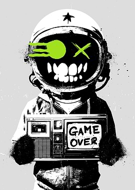 Astronaut with Boombox 'Game Over'