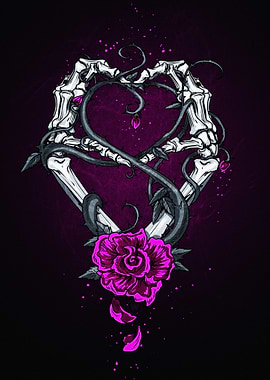 Skeleton Hands Heart Rose