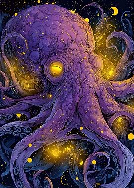 Cosmic Octopus with Glowing Tentacles