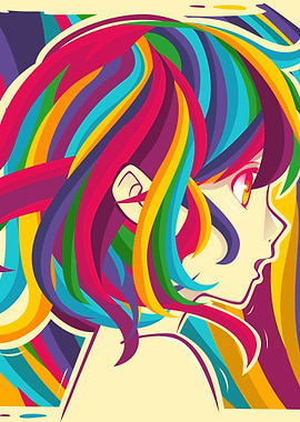 Anime Girl with Rainbow Hair