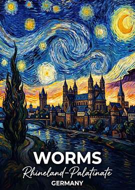 Worms, Rhineland-Palatinate, Germany Starry Night