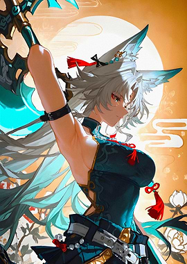 Anime character with wolf ears and tail