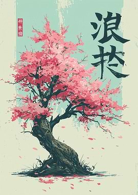 Sakura Tree in Bloom – Minimalist Japanese Ink Art