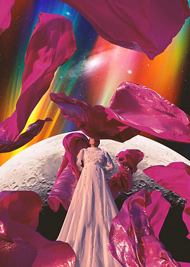 Woman in White Dress in Space