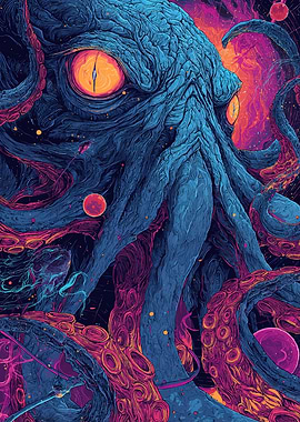 Cosmic Kraken with Glowing Eyes
