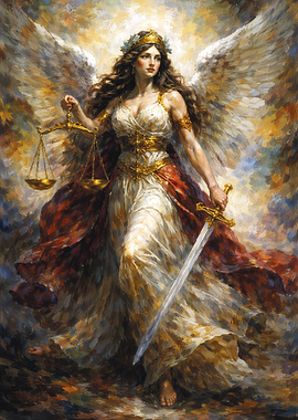 Greek Goddess Nemesis with Scales and Sword