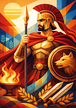 Roman God Mars with Spear and Shield