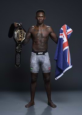 UFC Champion Israel Adesanya with Belt and Flag