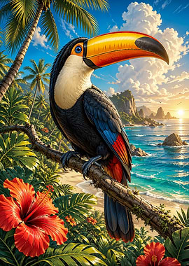 Toucan on a Tropical Beach